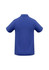 A blue crew men's polo shirt with short sleeves and a classic collar, featuring a logo on the back.