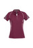 A maroon women's short sleeve polo shirt with white accents and a logo. Features a classic collar and a sporty design.