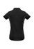 A black women's razor short sleeve polo shirt with white detailing and a logo on the front.
