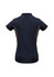 A women's short sleeve polo shirt in navy with yellow accent detailing and a logo.