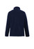 A navy women's plain micro fleece jacket with a high collar and long sleeves. Features a logo on the back.