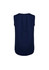 A navy sleeveless blouse with pleat detail at the back, featuring a smooth fabric and rounded hem.