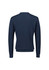 A navy blue knitted jumper with long sleeves and a crew neck, featuring a plain back design.