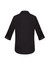 A black women's Charlie 3/4 sleeve button-up shirt with a collar and roll-up sleeves, featuring a logo.
