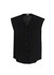 A black sleeveless blouse with a button-up front and a rounded hem. It features a classic collar and has a logo.