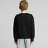 A black jumper featuring long sleeves, viewed from the back, worn by a child with light brown hair.