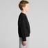 A black youth crew jumper, featuring a simple design and a ribbed neckline, displayed on a child.