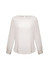A light cream women's shirt with a boat neckline and long sleeves, featuring button details on the cuffs.