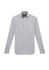 A grey button-up long sleeve shirt featuring a chest pocket and a branded label.