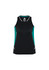 A black singlet with teal accents, featuring a logo on the front. Suitable for women's activewear.