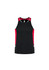 A black singlet with red side panels and white accents, featuring a logo on the front.
