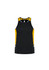 A black and yellow sleeveless singlet featuring a logo, designed for men.