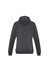 A dark grey women's crew hoodie with a hood and long sleeves, featuring a logo on the back.
