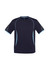 A short sleeve tee in navy blue with light blue accents and a logo. Designed for men, featuring a sporty style.
