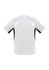 A short sleeve tee featuring a white body with black accents and a logo on the back.