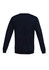 A dark navy pullover jumper with long sleeves and a round neck, featuring basic knit texture. It has a logo.
