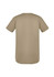 A khaki green short-sleeved T-shirt with a rounded hem and a logo on the back.