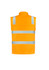 A bright yellow unisex hi-vis softshell jacket with reflective stripes on the back, featuring no sleeves.
