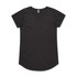 A black T-shirt with a rounded neckline and short sleeves. It features a basic design and has a brand logo.