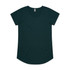 A dark green women's T-shirt with a scoop neckline and short sleeves, featuring a branded tag.