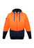 A unisex hi-vis textured jacquard full zip hoodie in orange and navy, featuring a logo.
