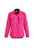 A pink women's outdoor long sleeve shirt with a button-up front and two chest pockets, featuring a logo.