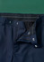A pair of navy blue straight leg pants featuring an adjustable waist and a side button closure. The fabric is smooth and tailored.