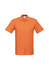 An orange men's polo shirt featuring a collar and three buttons, with a logo on the chest.
