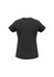 A black short-sleeve women's tee with a round neckline and a plain design. It features a small logo on the back.
