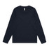 A long-sleeve T-shirt in dark navy blue, featuring a crew neckline and a logo tag.