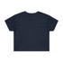 A dark navy crop tee with a plain back design and short sleeves. Features a logo on the back.