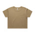 A khaki crop tee with a loose fit, featuring a logo on the inside tag.