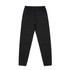 Black track pants with an elastic waistband and drawstring, featuring side pockets and a simple design.