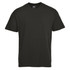 A black premium T-shirt with a round neckline and short sleeves, featuring a brand logo.