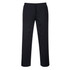 Black drawstring chef trousers with a relaxed fit and an integrated waistband. Features a simple design.