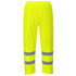 Hi-Vis rain trousers in bright yellow with reflective silver stripes. Features an elasticised waistband and a logo.