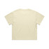 A cropped tee in a soft cream colour with a plain back and short sleeves. It features a logo.