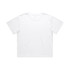 A white crop tee featuring a relaxed fit and short sleeves, with a logo on the back.