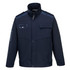 A navy Warden Softshell Jacket with multiple pockets and a collar. It features branding but no visible text.