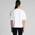 A white V-neck T-shirt with a loose fit, shown from the back. The model is wearing black jeans.