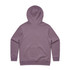 A purple hoodie with a hood and long sleeves, featuring a simple design and a logo on the back.