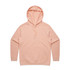 A peach-coloured hoodie with a front pocket, adjustable hood, and a logo. Soft, casual design.