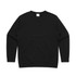 A black sweater with a simple design, featuring a crew neck and long sleeves. It has a logo on the front.