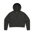 A cropped hoodie in dark grey, featuring a hood and long sleeves. It has a simple design with no visible logos.