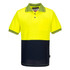 High-vis yellow and navy cotton-backed polo shirt with a collar, front pocket, and a logo.