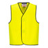A bright yellow hi-vis vest with a black trim and a front fastening, designed for visibility and safety.