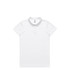 A white polo shirt with a collar and a logo, designed for active workwear.