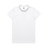 A white polo shirt with a contrasting collar and a logo. Features a classic fit and short sleeves.