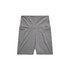 Active bike shorts in a smooth grey fabric, featuring two side pockets and a wide waistband, with a logo displayed.