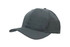 A dark grey recycled breathable poly twill cap featuring a logo on the front.